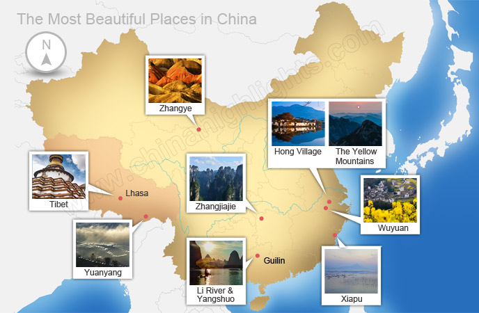 most beautiful places in China map