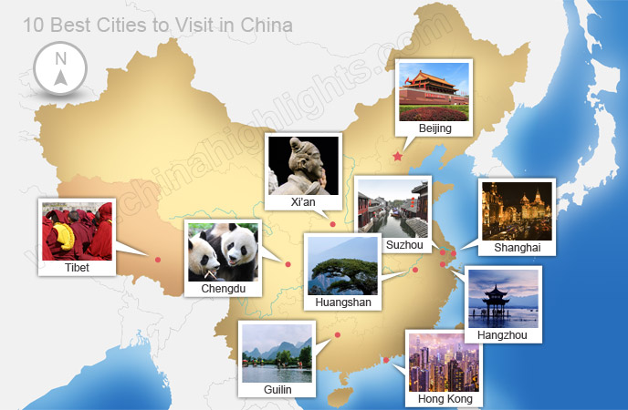 Top cities to visit in China map