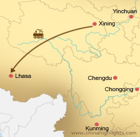 Map of Xining Lhasa Tour